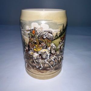 Vintage German Beer Stein Stoneware Mug Horses Wagon Early 1990s Collectible
